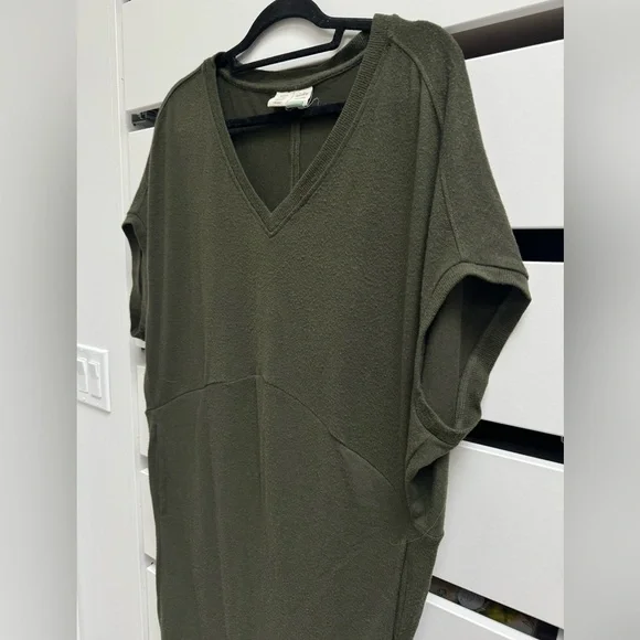 ANTHROPOLOGIE Saturday Sunday Cap Sleeve Sweater Mini Dress Army Green Size S - Picture 2 of 5